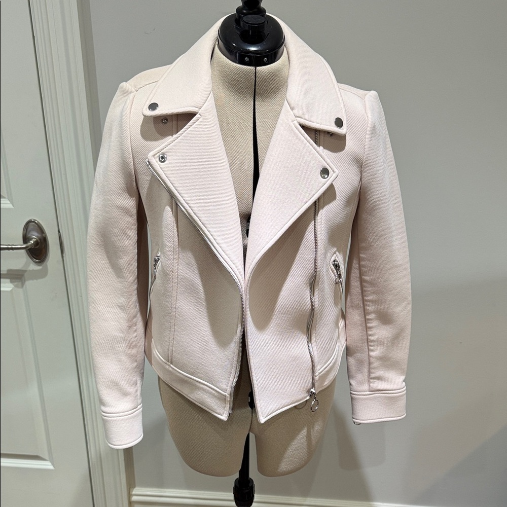 Ann Taylor Women's Blush / Off White Twill Knit Structured Moto Jacket 4
